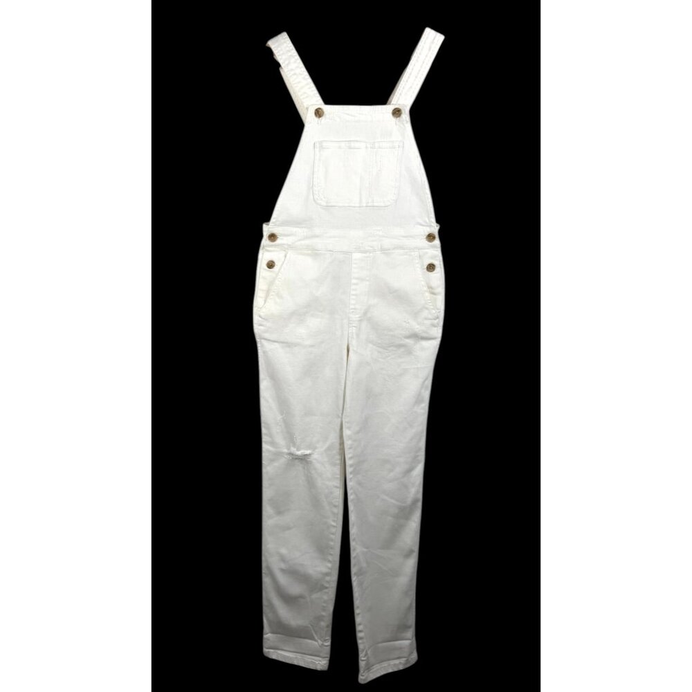 Anthopologie Pilcro straight leg denim Overall Jumpsuit white boho sz 25‎